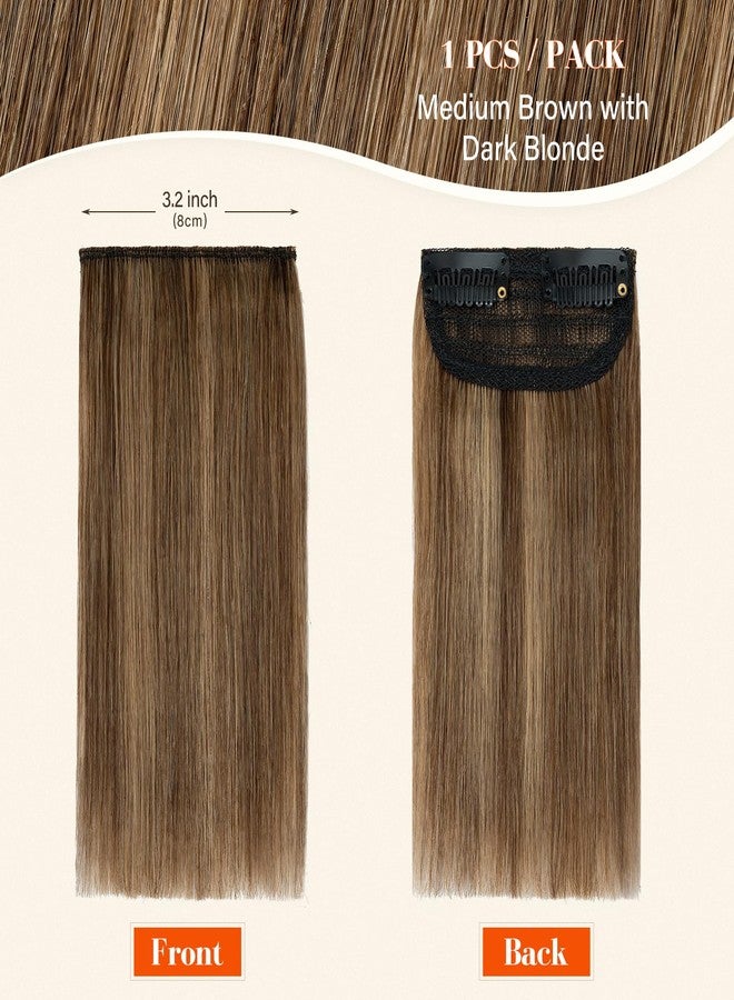 S-noilite Short Clip in Hair Extensions Human Hair 2PCS 2 Clips Clip in Hairpieces For Women Adding Volume 4 Inch Medium Brown/Dark Blonde - Image 2